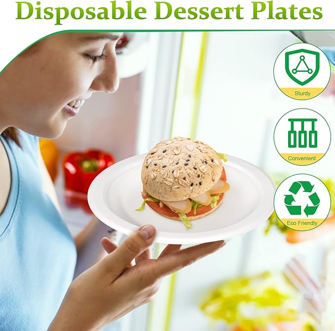 Paper Plates Bulk 500 Pack - 7 Inch Small White Plates, 100% Compostable Eco-Friendly Disposable for Dessert and Cake