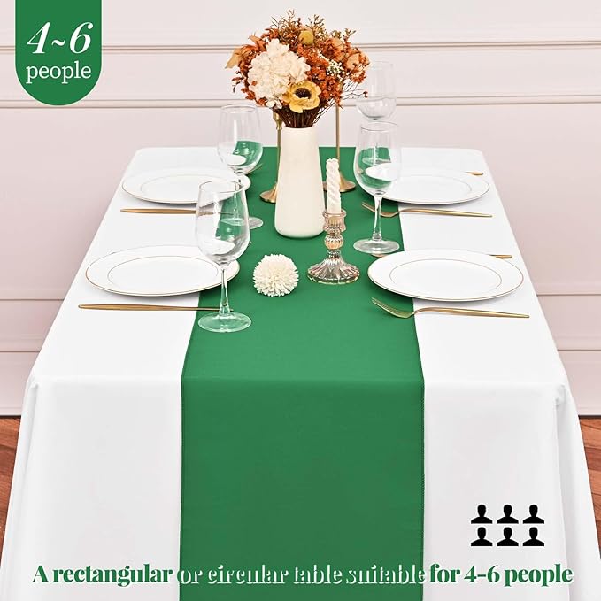 12 Pack Green Table Runner 12 x 72 Inch Long Rustic Farmhouse Wedding Table Runner,Washable and Reusable 6 FT Polyester Table Runners for Wedding Birthday Party Banquet Christmas Decorations