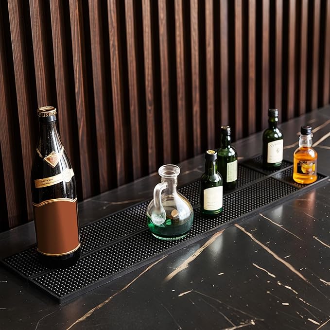 Tioncy 6 Pcs Bar Mat for Countertop 24 x 3 Inch Non Slip Rubber Mat Service Spill Cocktail Bartending Restaurants Barbershop Clippers Salon Tools, Black