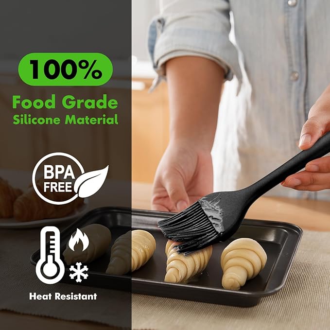 HOTEC 600??Heat Resistasnt Basting Brushes, BPA Free Silicone Pastry Brush, Spread Oil Butter Sauce Marinades for BBQ Grill Barbecue Baking Kitchen Cooking Dishwasher Safe (Black 2)