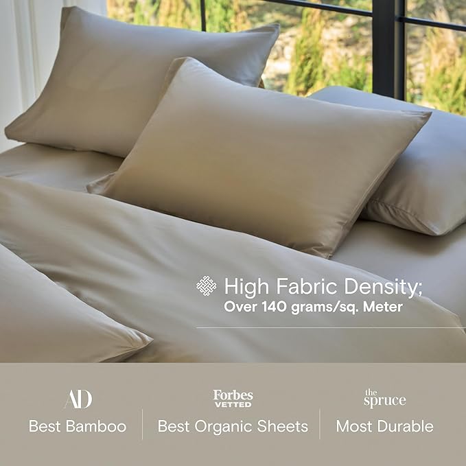DOZ Sheet Set, 100% Viscose derived from Bamboo, Organically Grown, Buttery Soft, Cooling Sheets, High GSM, Deep Pockets - 3 Piece - 2 Pillowcases 1 Fitted Sheet (Fog, Full)