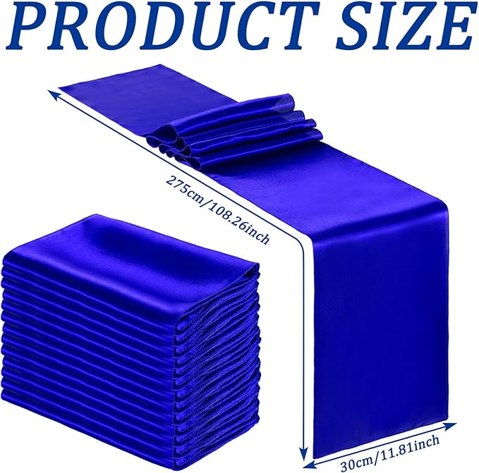 Bencailor 24 Pcs Royal Blue Satin Table Runner Bulk 12 x 108 Inches Long Table Runners Bright Smooth Fabric Tablecloth for Wedding Banquet Birthday Valentines St Patrick's Day Party Decorations