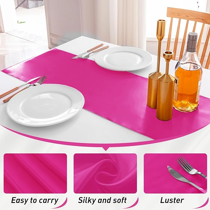 JEVIX 20 Pack Satin Table Runner 12 X 108 Inch Silk Table Runner for Party,Wedding, Birthday, Banquets,Decoration(Fuchsia)