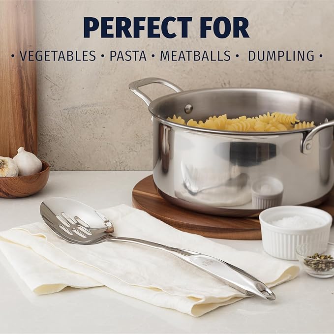 Zulay Kitchen Stainless Steel Slotted Spoon - 15??Large Cooking & Serving Spoon with Ergonomic Handle - Durable, Rust-Proof, Heat-Resistant & Dishwasher Safe Kitchen Utensil for Cooking and Buffets