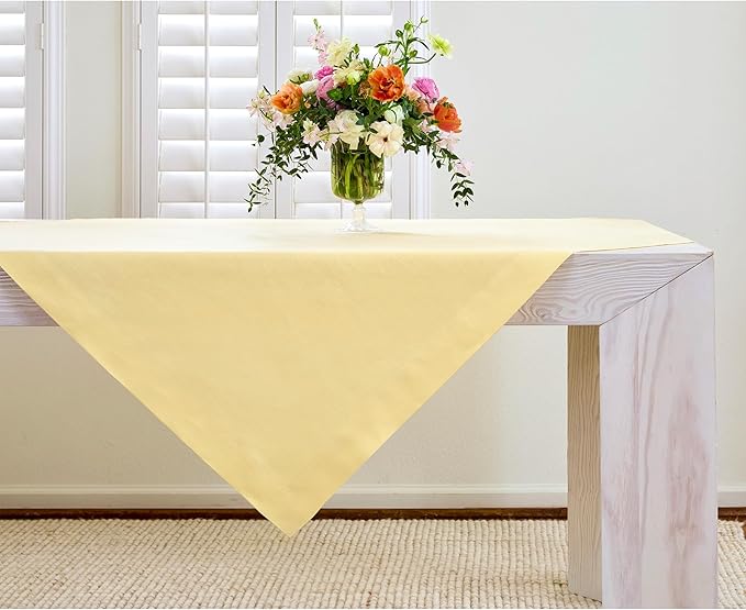 Solino Home Linen Tablecloth 52 x 52 Inch - 100% Pure Linen Golden Straw Square Tablecloth - Fete, Machine Washable Table Throw for Spring, Easter
