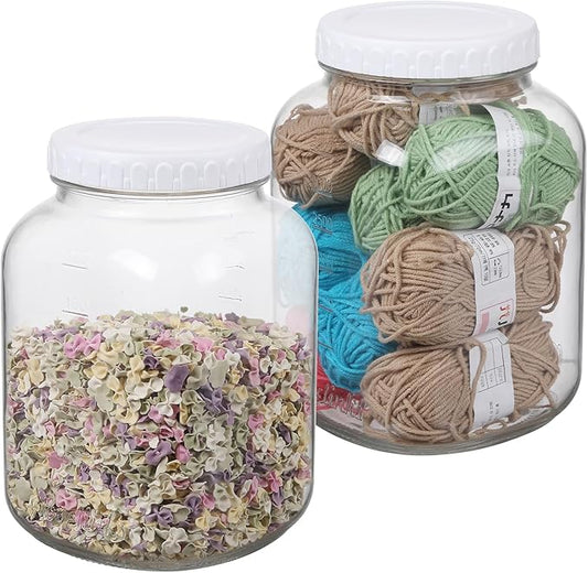 2 Pack 1 Gallon Clear Glass Jars with Airtight Screw Lid Wide Mouth Mason Jars Empty Food Containers with Airtight Plastic Screw Lid for Sauerkraut and Cookies