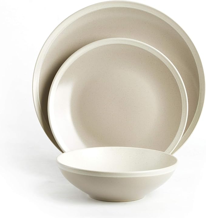 Rock Ridge Speckled Stoneware Dinnerware Set (12pc Set, Sands and Ivory)
