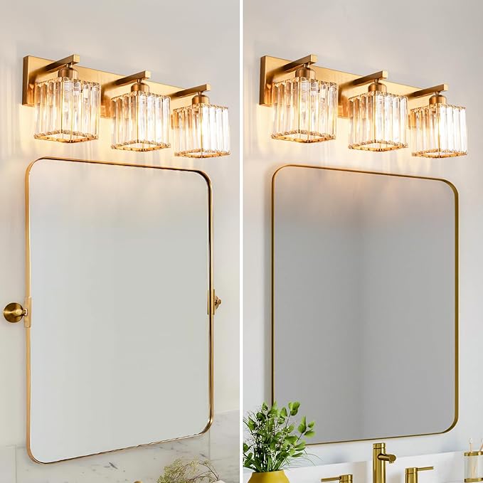 Modern Bathroom Vanity Light 3-Lights Gold Crystal Bathroom Wall Light Vanity Light Fixturesï¼?0.47-inch Modern Minimalist Design