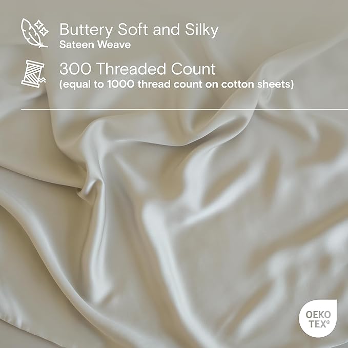 DOZ Sheet Set, 100% Viscose derived from Bamboo, Organically Grown, Buttery Soft, Cooling Sheets, High GSM, Deep Pockets - 4 Piece - 2 Pillowcases 1 Fitted 1 Top Sheet (Sand, Full)