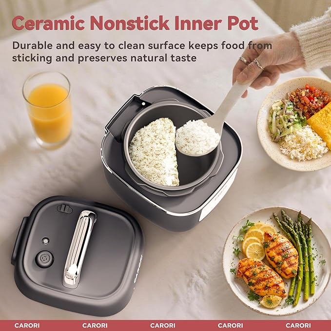 Electric Pressure Cooker 3QT, 8-Function Compact Multi-Cooker with Ceramic Nonstick Pot for Saute, Pressure Cook, Slow Cook, Meat Stew, Rice, Delay Start, Keep Warm, Safe Venting, Gray