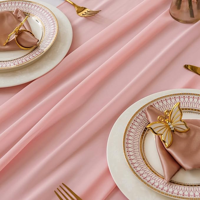 flohar 12Pack 9ft Chiffon Table Runner 14x108 Inch Sheer Romantic Table Runner for Wedding Birthday Party Bridal Shower Outdoor Decoration-Light Pink