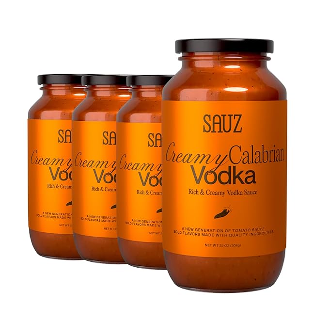 Sauz | Creamy Calabrian Vodka Sauce, 25 Oz Jar (4-Pack), Gluten-Free, Non-GMO, Multi-Use Tomato Sauce with Clean Ingredients ??Small Batch Pasta Sauce