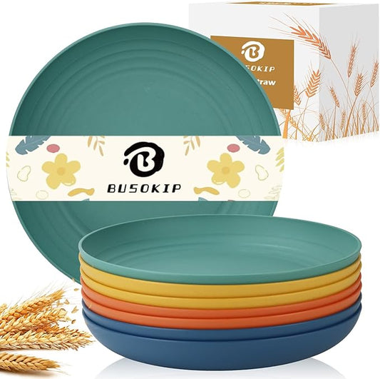 11 Inch Large Wheat Straw Plates 8 Pieces, Unbreakable Dinner Plates Reusable Plastic Plates Alternatives, Microwave Safe Plates for Kitchen, Plates Set of 8 (Multicolor)