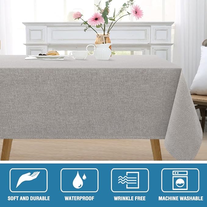 H.VERSAILTEX Linen Textured Tablecloth 54 x 80 Waterproof Decorative Table Cloth Spill-Proof Linen Look Cover for Party Table Extra Soft and Thick Fabric Wrinkle Free, Heather Taupe