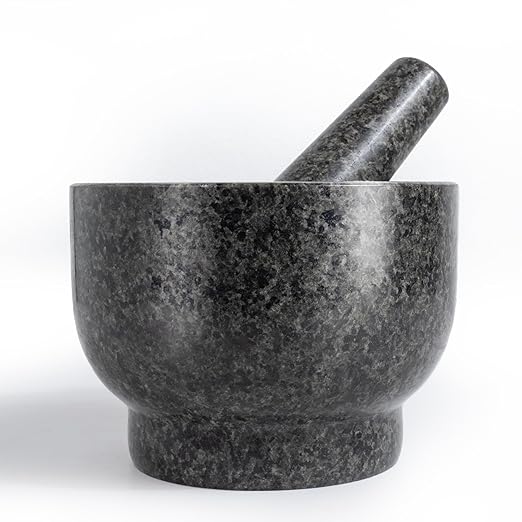 Heavy-Duty Mortar and Pestle Set, 1.5-Cup Granite Material, with Non-Slip Base, 4.72-inch Mexican Grinder, for Grinding Spices and Seeds, Seasoning and Spice Tool (Dark Gray Speckles, 1.5Cup)