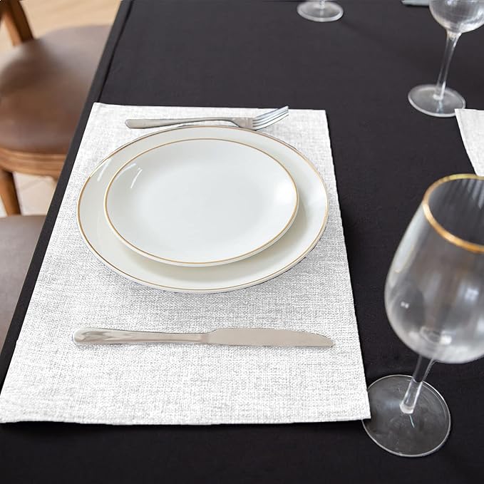 Rinpon Cloth White Placemats Set of 8, Linen Type Fabric Placemats Machine Washable Heat Resistant Placemats Polyester Place Mats for Halloween, Thanksgiving and Christmas Dining Table (White)