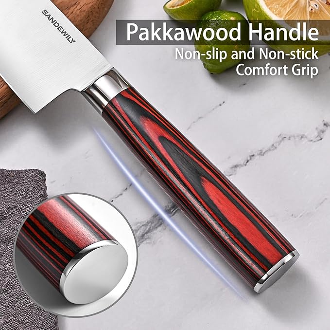 3-Piece Professional Chef Knife Set - Ultra Sharp Japanese Knives with High Carbon Stainless Steel Blades, Ergonomic PakkaWood Handles, and Sheaths in Gift Box for Home or Restarant