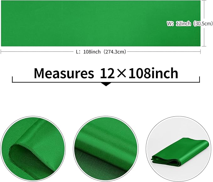 10-Pack Emerald Green Satin Table Runner 12 x 108 Inch Long Bright and Smooth Silk Fabric Table Runner for Wedding Banquet Birthday Party Decoration