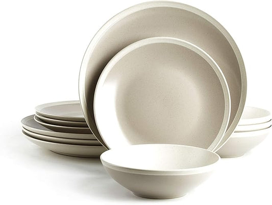 Rock Ridge Speckled Stoneware Dinnerware Set (12pc Set, Sands and Ivory)