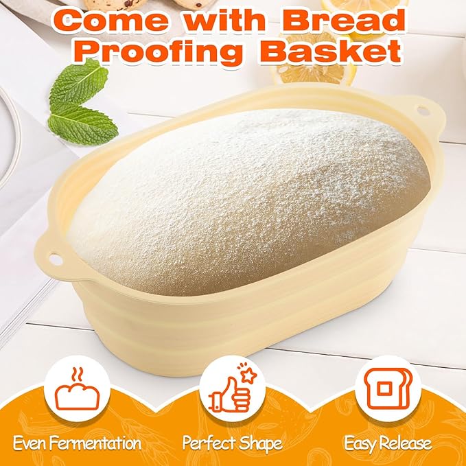 6.35 Qt Oval Cast Iron Dutch Oven for Bread Baking, Bread Baking Pan with Lid includes Bread Baking Supplies, Multi-Functional Sourdough Baking Kit for Frying and Braising