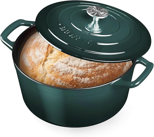 Nuwave 6QT Healthy Enameled Cast Iron Dutch Oven Pot with Lid, Heavy Duty 7-Layer Enamel, Enhanced Rust Protection, Dual Handles, Oven Safe to 500째F for Sourdough Bread Baking, Braise, Stew, Roast