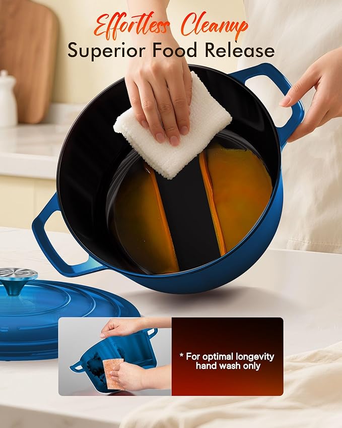 Nuwave 6QT Healthy Enameled Cast Iron Dutch Oven Pot with Lid, Heavy Duty 7-Layer Enamel, Enhanced Rust Protection, Dual Handles, Oven Safe to 500째F for Sourdough Bread Baking, Braise, Stew, Roast