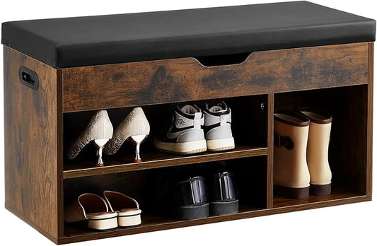 VEVOR Shoe Storage Bench with Padded Cushion, Entryway Bench with Hidden Storage, Holds up to 300 lbs, 31.7 x 12.0 x 17.5 Inches, for Entryway, Hallway, Living Room, Bedroom