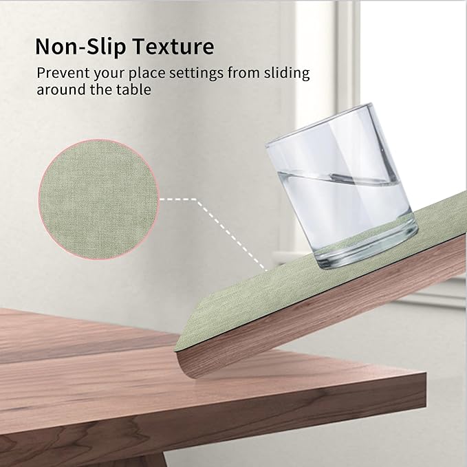 Maxpearl Faux Leather Placemats Set of 8 ??Waterproof, Wipe Clean, Heat Resistant, Non-Slip Dining Table Mats for Indoor & Outdoor Use, 17?씳?2?? Sage Green