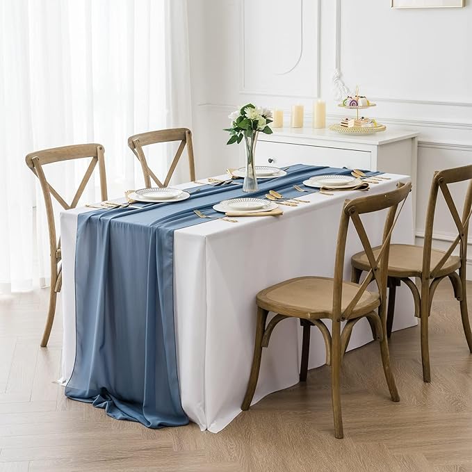 flohar 12Pack 9ft Chiffon Table Runner 14x108 Inch Sheer Romantic Table Runner for Wedding Birthday Party Bridal Shower Outdoor Decoration-Dusty Blue