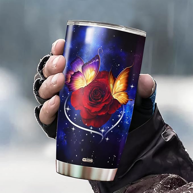 WAZONE Personalized Butterfly Tumbler Cup 20 30 Oz With Lid Custom Floral Name Insulated Travel Mug Coffee Cups Stainless Steel Gifts For Best Friend Women Birthday Anniversary Valentine Day