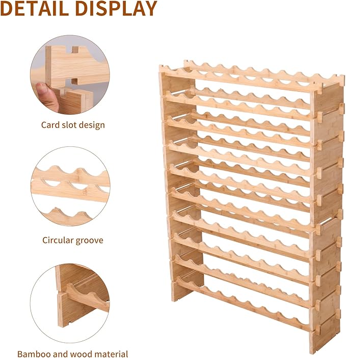 Wine Rack Bamboo Wood Stackable Storage Freestanding Wooden Wine Rack Wine Cooler 72 Bottle and 90 Bottle (90 Bottle)