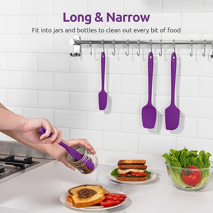 U-Taste 600쨘F Heat Resistant Silicone Spatulas: Flexible Food-Grade Silicon Baking Scraper, Kitchen Cooking Mixing Utensils with Upgraded Sturdy Handle Tip for Nonstick Cookware (4-Pc., Purple)