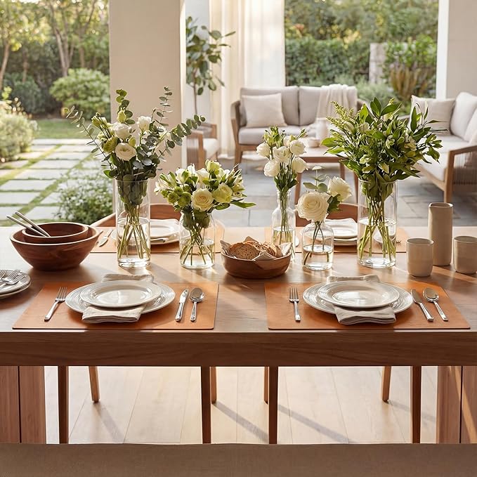 Artoid Mode Rust Faux Leather Placemats Set of 4, 12x18 Inch Waterproof Wipeable Heat Resistant Place Mats, Reversible Table Mats for Fall Kitchen Dining Decor