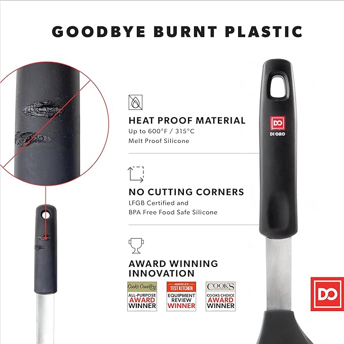 DI ORO Spatulas for Kitchen Use - Forever Warranty - 600째F Heat-Resistant Silicone - Turner Spatula Set for Cooking - BPA Free Wide Pancake Spatulas - Egg Flippers for Nonstick Cookware Safe (3pc)