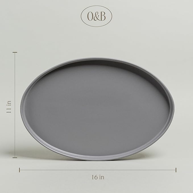 Over&Back Stackable Stoneware Serving Platter - Elegant 1-Piece Oval Serving Platter to Complete Your Kitchen Set - Perfect for Appetizers, Desserts, and More - 16" L x 11" W - Semi-Matte Charcoal