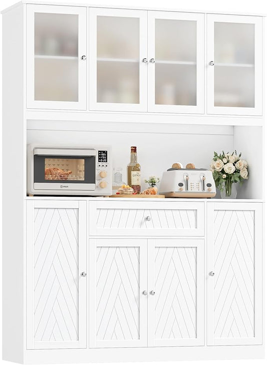 72" Large Pantry Cabinet with Doors and Drawer, 55.1" Wide Kitchen Cabinets with Countertop, White Kitchen Pantry Storage Cabinet for Dining Room, Living Room, Modern