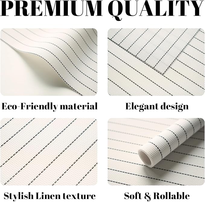 SUMYMERY Placemats Set of 6 Vinyl/Plastic Woven Place Mats for Kitchen Table Indoor/Outdoor Washable Placemat Wipeable Dining Table Mats (White Stripes,6)