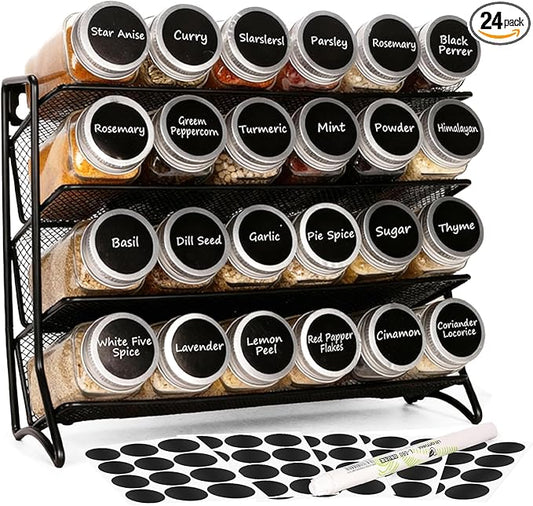 DIDITIME Spice Rack Organizer ??24 Glass Jars, 60 Labels & Marker, Space-Saving Kitchen Countertop, Cabinet & Wall Rack