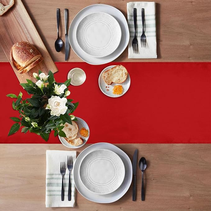 JEVIX 10 Pack Satin Table Runner 12 X 108 Inch Silk Table Runner for Party,Wedding, Birthday, Banquets,Decoration(Red)