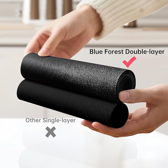 Blue Forest Placemats Set of 8, Dual-Layered Thickened Faux Linen Table Mats Heat Resistant Machine Washable Wrinkle Free Place Mats for Kitchen Dining Outdoor/Indoor (Black)