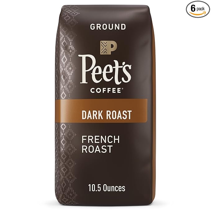 Peet's Coffee, Dark Roast Ground Coffee - French Roast 63 Ounces (6 Bags of 10.5 Ounces)