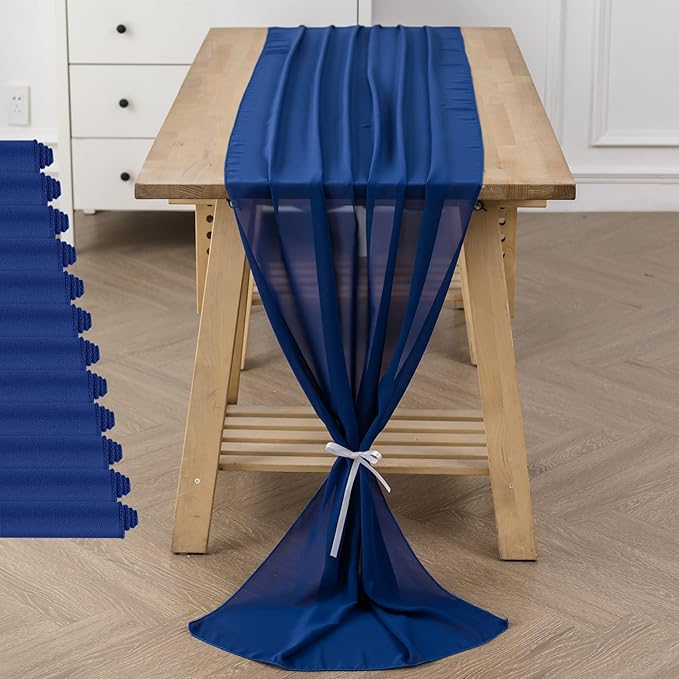 flohar 12Pack 9ft Chiffon Table Runner 14x108 Inch Sheer Romantic Table Runner for Wedding Birthday Party Bridal Shower Outdoor Decoration-Royal Blue