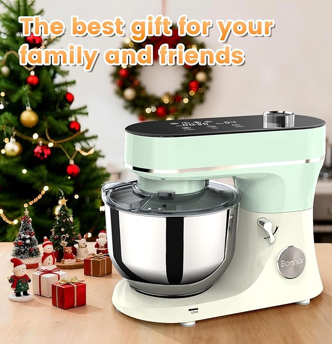 Stand Mixer, 6QT Electric Kitchen Mixer for Baking Cakes & Dough, LED Smart Touchscreen, 11-Speed Tilt-Head & Timer, 4 Presets, Mixer with Bowl, Dough Hook/Whisk/Beater, Green