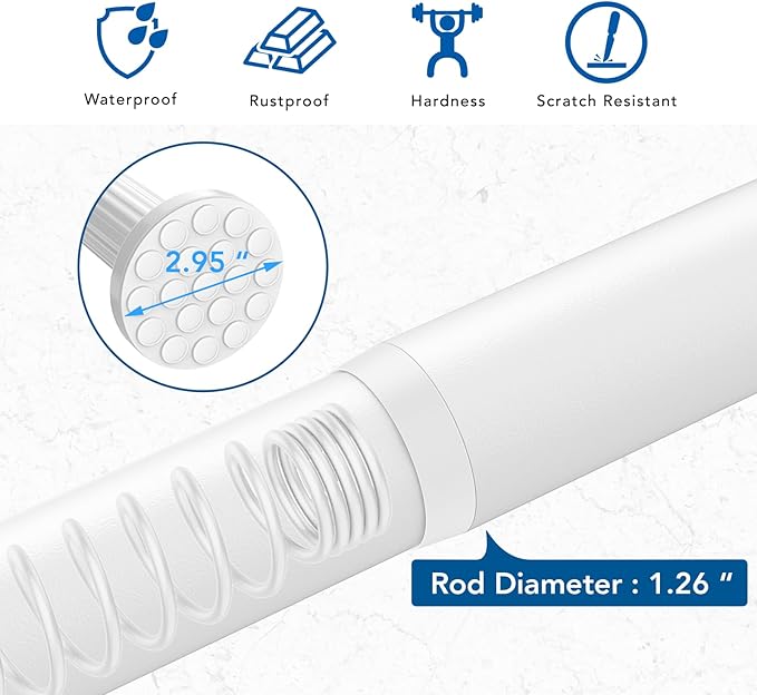 Umimile Tension Curtain Rod, 51-86 inches Adjustable Spring Shower Tension Curtain Rod, Stainless Steel Closet Rod for Windows or Shower, No Drilling, No Rust, Easy to Install, White
