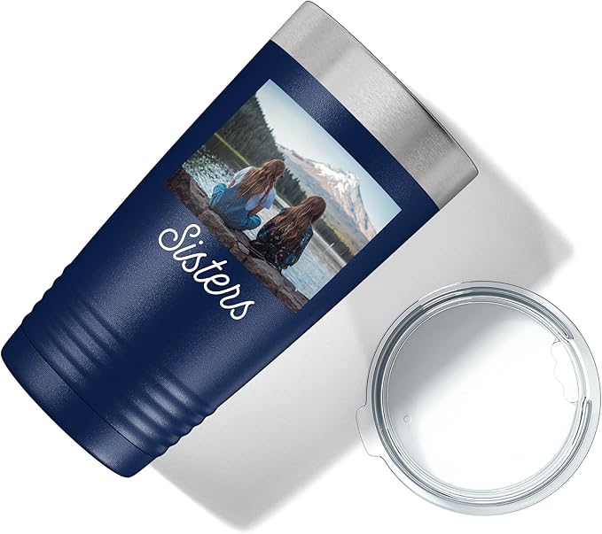 Personalized 20oz (17 Colors) Photo Picture Printed Insulated Stainless Steel Powder Coated Tumbler with Lid ??Customized Mother's Day Gift for Her Him Men, Custom Coach Gifts Team Mom Dad (Navy Blue)