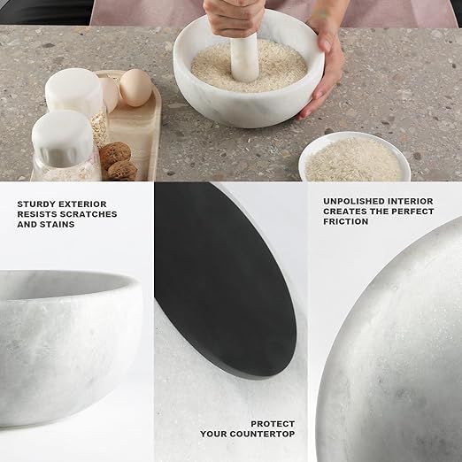 Koville Marble Mortar and Pestle Set, 8" Extra Large Grinder Bowl for Guacamole, Salsa, Pill Crusher, Spice, Herb, Garlic, Nut, Heavy Duty Grinder for Kitchen(Namib Fantasy)