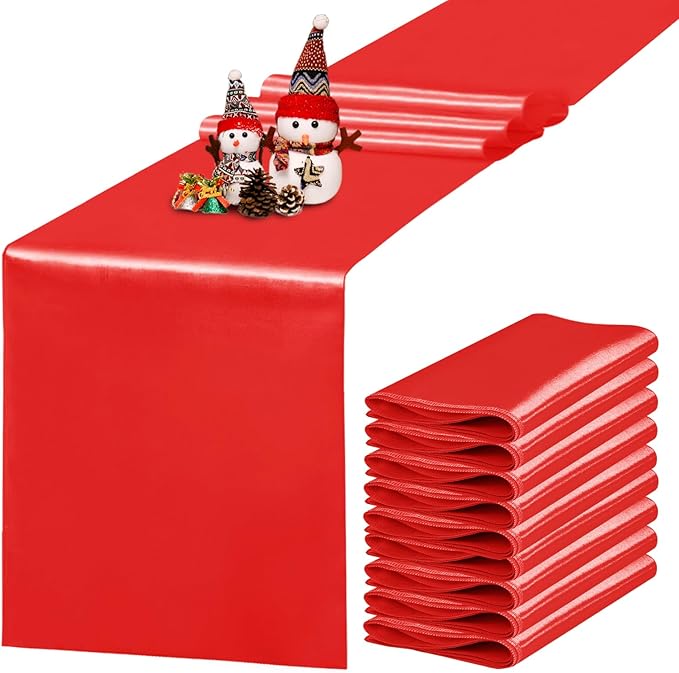 Yblut 10 Pack Satin Table Runner 12 x 108 Inch Long Red Silk Table Runner for Wedding Party Banquet Birthday Decoration