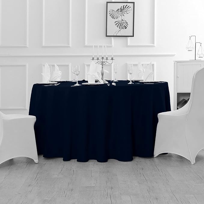 Fokitut 6 Pack Round Tablecloth, 120 Inch, Stain Resistant and Wrinkle Polyester Table Cloth, Fabric Table Cover for Kitchen Dining, Wedding, Party, Holiday Dinner-Navy