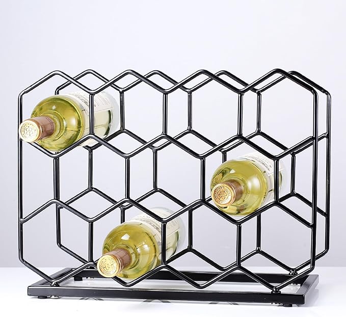 Countertop Wine Rack - 14 Bottle Freestanding Modern Gold Metal Small Wine Rack - Tabletop Wine Holder Stand for Cabinet, Pantry, Wine Bottle Storage