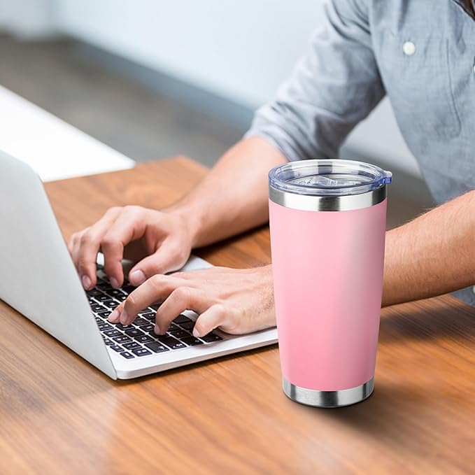 ATIKZHE 20oz Tumbler with Straw and Brush, Stainless Steel Vacuum Insulated tumbler, Double Wall Insulated Coffee Tumbler for Outdoor, Home, Travel,Office (Light Pink,1pcs)
